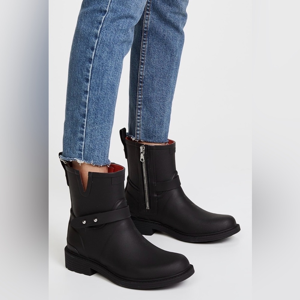 Rag & Bone Black Moto Rain Boots